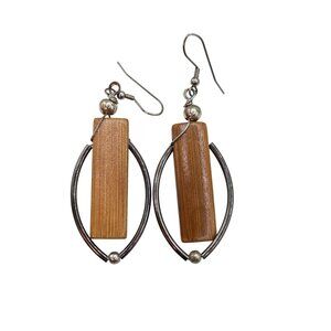 Wooden & Steel Oval Drop Earrings Lightweight